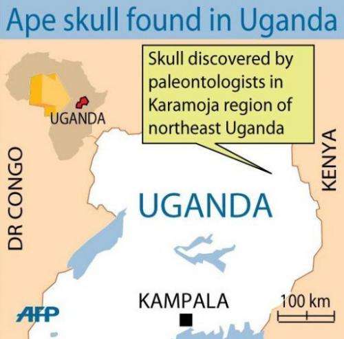 Map of Uganda showing the remote northeast Karamoja region where the ape skull was found