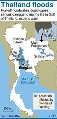 Map showing the Thai areas still affected by months of flooding