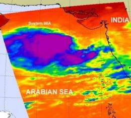 NASA imagery sees a reawakening of system 98A in the Arabian Sea