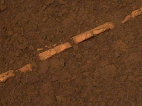Opportunity rover finds mineral vein deposited by water