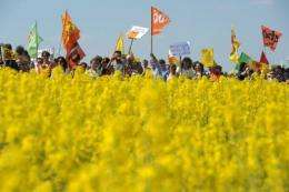 Protesters march towards Germany's Grafenrheinfeld nuclear plant
