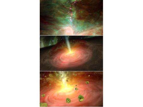 Spitzer sees crystal 'rain' in outer clouds of infant star