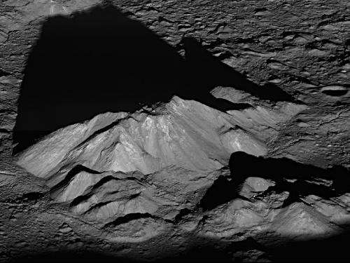 Sunrise view of Tycho crater's peak
