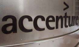 The Accenture sign is seen outside their Reston, Virginia, offices