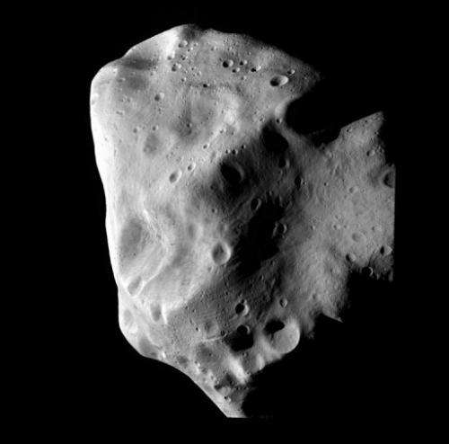 The Lutetia asteroid is seen at closest approach from the Rosetta spacecraft