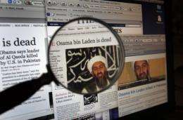 The websites of different anglophone newspapers reporting on the death of Al-Qaeda leader Osama bin Laden