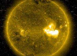 This 2006 Solar and Heliospheric Observatory Extreme ultraviolet Imaging Telescope image shows a flare on the Sun