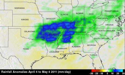 TRMM maps a wet spring, 2011 for the Central U.S.