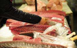 Tuna is on display at New York's main wholesale fish market