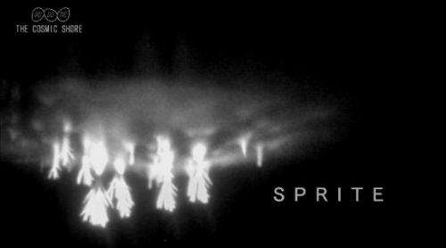Upper atmospheric lightening sprites caught in 3D video