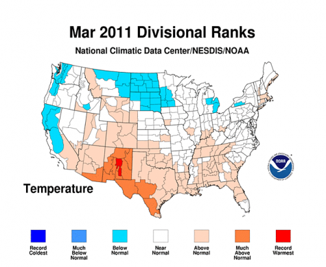 U.S. had above normal temperatures and precipitation in March