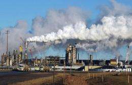 View of the Syncrude oil sands extraction facility near the town of Fort McMurray in Alberta Province, Canada in 2009