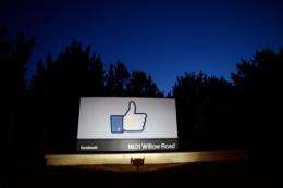 A 'like' sign stands at the entrance of Facebook headquarters in May 2012 in Menlo Park, California