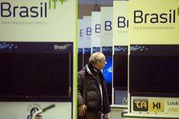A man walks through the Brazil exhibition prior to the opening of the CeBIT IT fair in March 2012 in Hanover