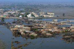 An aerial view of a flooded area of Sanghar in 2011