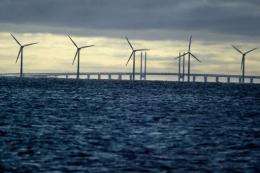 An offshore windmill farm in Denmark