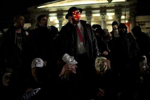 Anonymous movement protests on Guy Fawkes night