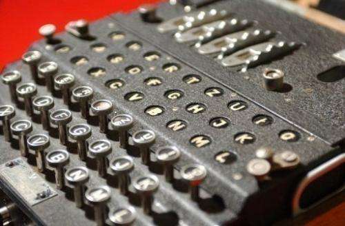 A World War II Enigma decoding machine pictured at Bletchley Park, central England, in 2004