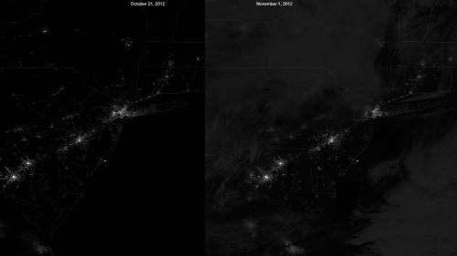 Suomi NPP satellite captures Hurricane Sandy's Mid-Atlantic blackout