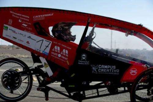 The driver of the Chilean team Unab competes in the first stage of the Atacama Solar Challenge