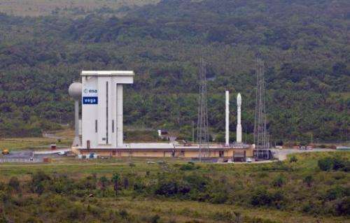The Vega rocket in its launch pad at the Kourou Space Centre, French Guiana