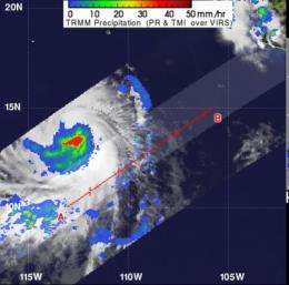 NASA's TRMM Satellite sees heavy rainfall in Tropical Storm Daniel's center