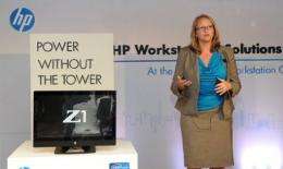 Hewlett Packard's Anneliese Olson speaks at a press conference for the launch of the HP Z1 work station