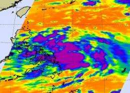 NASA infrared satellite imagery shows Tropical Storm Mawar strengthening