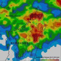 NASA's TRMM satellite measures heavy rainfall in Madagascar from System 92S