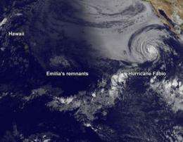Satellite sees Hurricane Fabio still chasing Emilia's remnants in Pacific Ocean