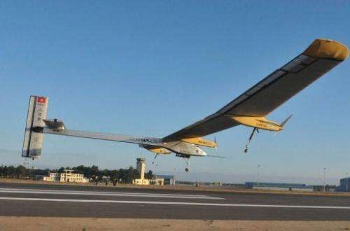 The Solar Impulse, piloted by Bertrand Piccard of Switzerland, takes off from Rabat airport