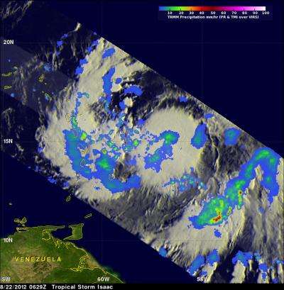 NASA sees Tropical Storm Isaac bring heavy rains to Eastern Caribbean
