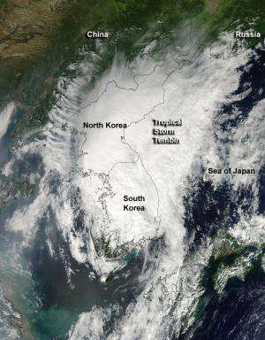 NASA sees Tropical Storm Tembin make landfall in South Korea