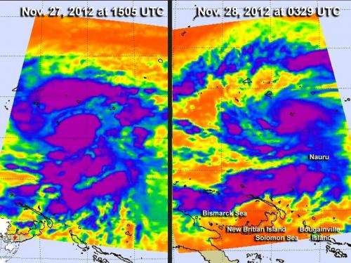 Infrared NASA imagery sees Tropical Storm Bopha grow a tail
