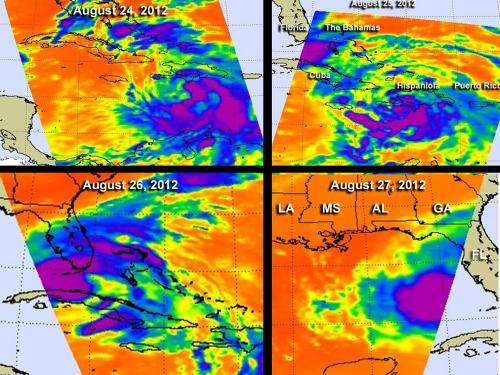 NASA infrared time series of Tropical Storm Isaac shows consolidation