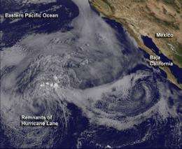 Satellite sees post-Tropical Cyclone Lane fizzle in a blanket of low clouds
