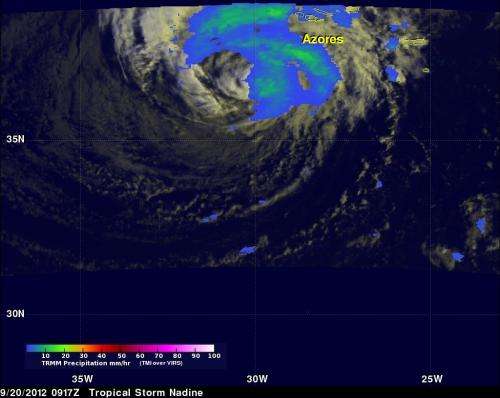 NASA satellites and Global Hawk see Nadine display more tropical characteristics