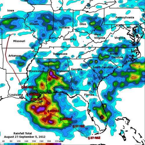 NASA analyzes Isaac's rainfall: Drought relief and flooding