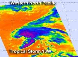 NASA's Aqua satellite shows strongest side of Tropical Storm 13W