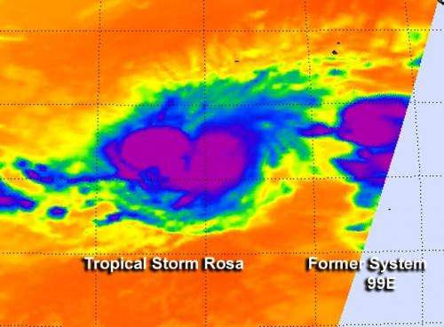 NASA sees Tropical Storm Rosa's rains southeast of center