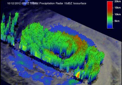 NASA satellite reveals some strong rainfall in meandering Typhoon Prapiroon