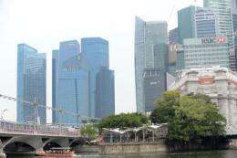 A general view shows haze and an overcast sky above the financial district in Singapore