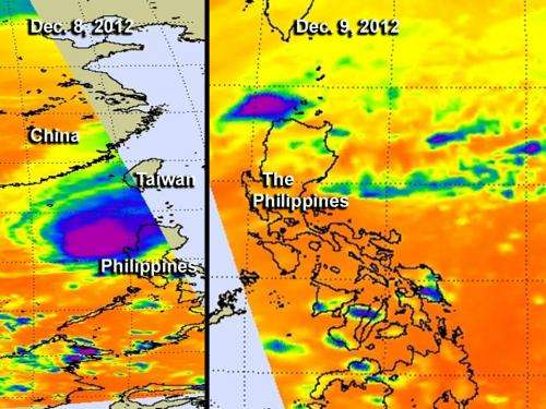 NASA satellites see Typhoon Bopha fizzle over weekend