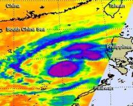 NASA infrared data shows Typhoon Bopha re-strengthened in South China Sea