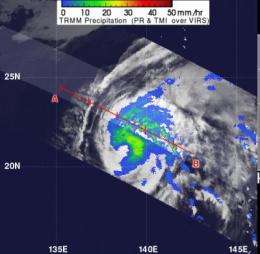 NASA's TRMM satellite sees some heavy rainfall in Typhoon Sanvu
