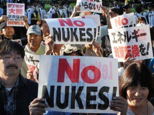 A demonstration in Tokyo denoucing the Japanese government's plan to resume nuclear power use on October 13, 2012