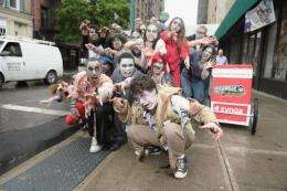 A group of Zombies take to the streets for a "zombie blood drive"