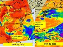 Alberto now a tropical depression, seen by NASA
