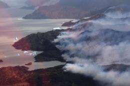 A massive forest fire in the Torres del Paine National Park in southern Chile
