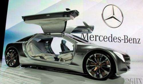 A Mercedes-Benz F125! gullwing coupe research car on display at CES in Las Vegas